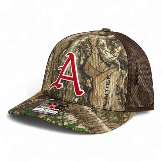 Arkansas Razorbacks Baseball Script A 3D Snapback Trucker Hat- Realtree Edge/ Brown