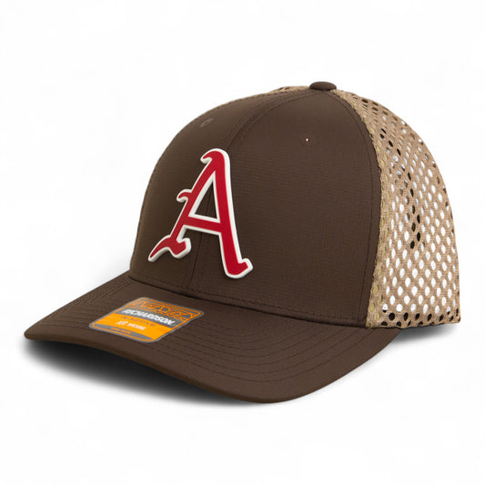 Arkansas Razorbacks Baseball Script A 2025 College World Series 3D Snapback Tilikum Trucker Hat- Brown/ Tan