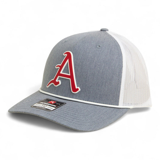 Arkansas Razorbacks Baseball Script A 3D Snapback Trucker Rope Hat- Heather Grey/ White