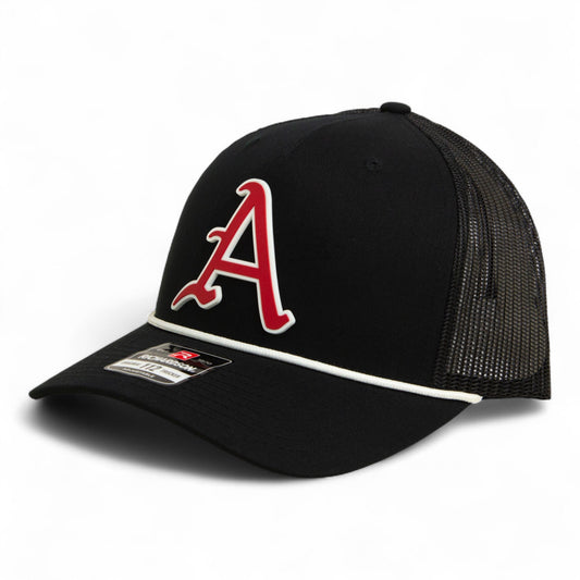 Arkansas Razorbacks Baseball Script A 3D Snapback Trucker Rope Hat- Black/ White