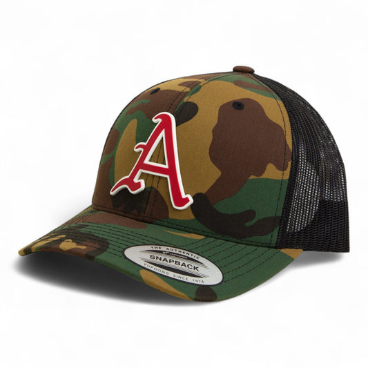 Arkansas Razorbacks Baseball Script A 3D YP Snapback Trucker Hat- Army Camo/ Black