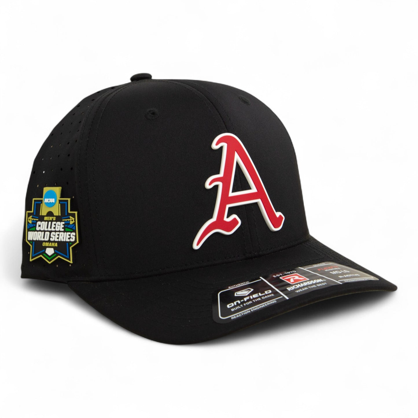 Arkansas Razorbacks Baseball Script A 2025 College World Series 3D Laser Perf R-Flex Cap- Black