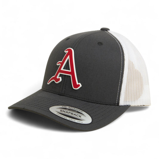 Arkansas Razorbacks Baseball Script A 2025 College World Series 3D YP Snapback Trucker Hat- Charcoal/ White