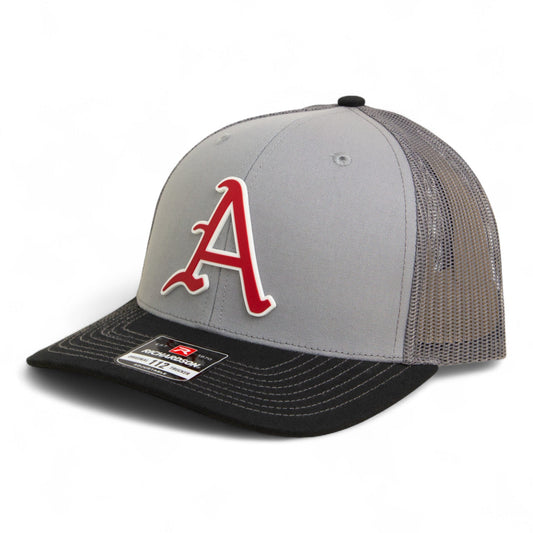 Arkansas Razorbacks Baseball Script A 3D Snapback Trucker Hat- Grey/ Charcoal/ Black