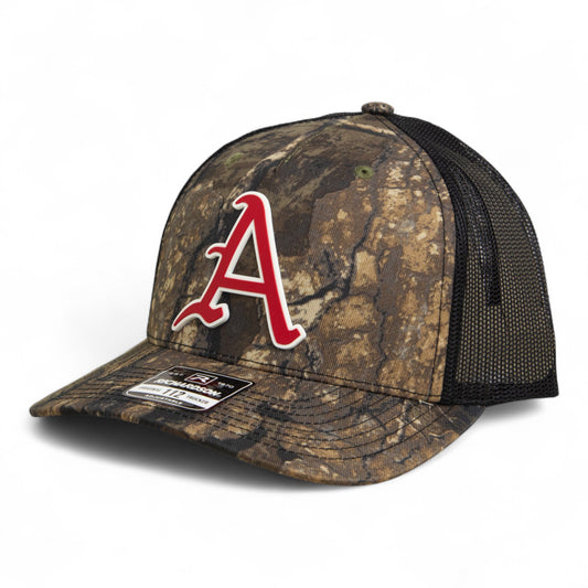 Arkansas Razorbacks Baseball Script A 2025 College World Series 3D Snapback Trucker Hat- Realtree Timber/ Black