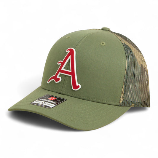 Arkansas Razorbacks Baseball Script A 2025 College World Series 3D Snapback Trucker Hat- Loden/ Green Camo
