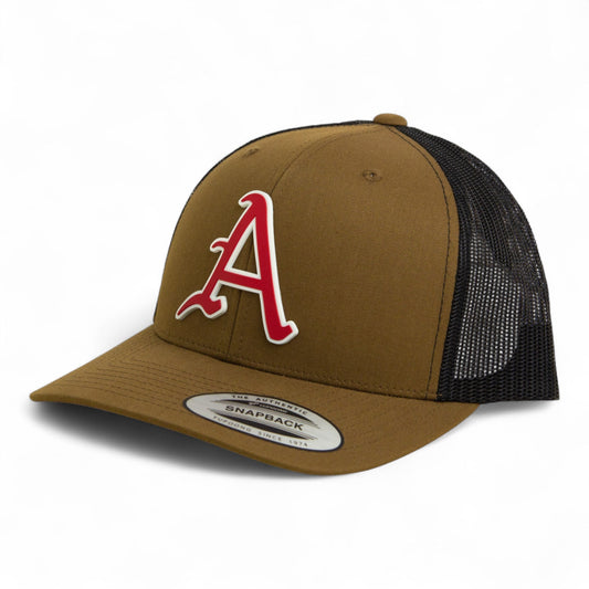 Arkansas Razorbacks Baseball Script A 3D YP Snapback Trucker Hat- Coyote/ Black
