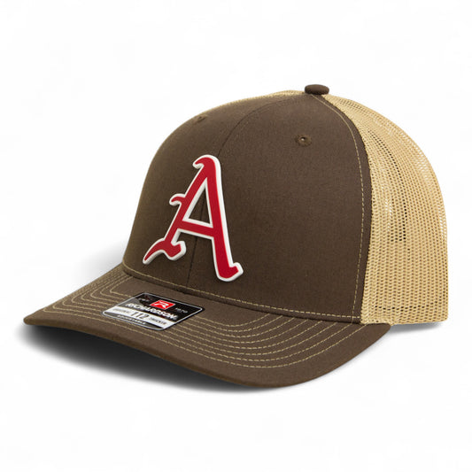 Arkansas Razorbacks Baseball Script A 2025 College World Series 3D Snapback Trucker Hat- Brown/ Tan