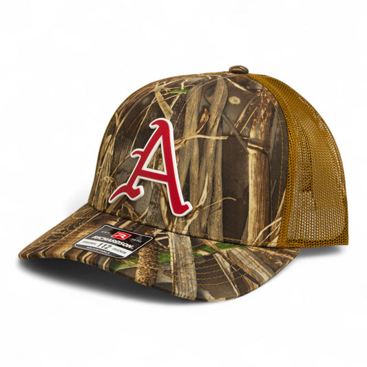 Arkansas Razorbacks Baseball Script A 3D Snapback Trucker Hat- Realtree Max 7/ Buck