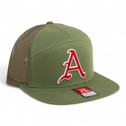 Arkansas Razorbacks Baseball Script A 3D Snapback Seven-Panel Flat Bill Trucker Hat- Loden Green
