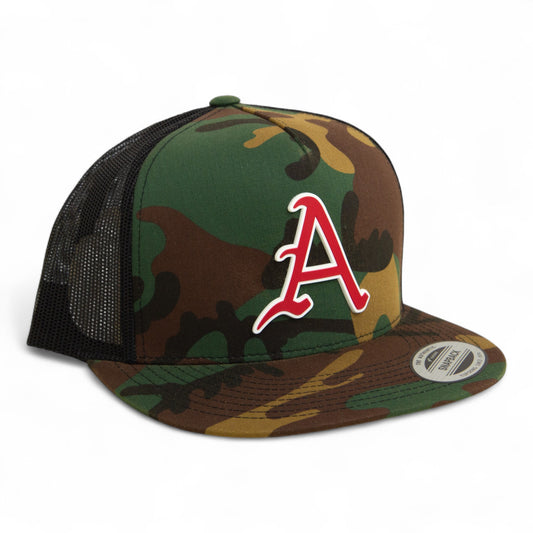 Arkansas Razorbacks Baseball Script A 3D YP Snapback Flat Bill Trucker Hat- Army Camo/ Black