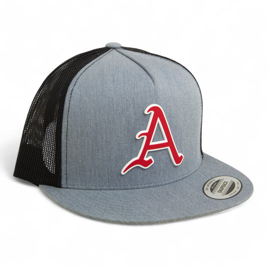 Arkansas Razorbacks Baseball Script A 3D YP Snapback Flat Bill Trucker Hat- Heather Grey/ Black