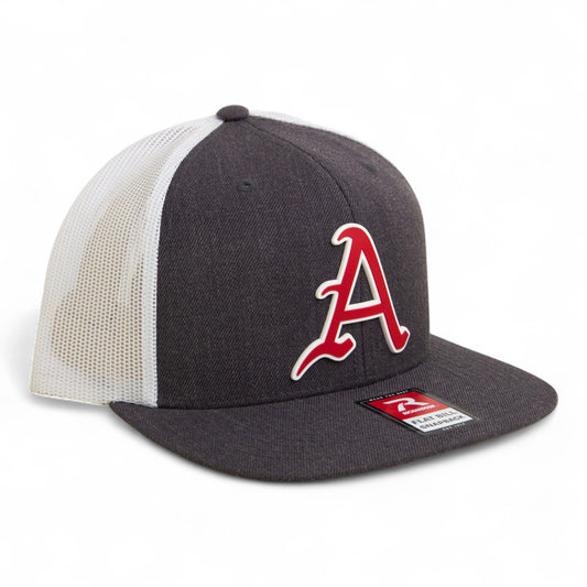 Arkansas Razorbacks Baseball Script A 3D Wool Blend Flat Bill Hat- Heather Charcoal/ White