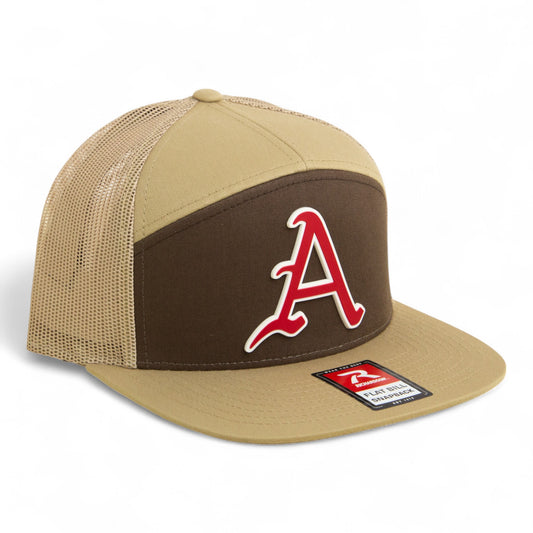 Arkansas Razorbacks Baseball Script A 3D Snapback Seven-Panel Flat Bill Trucker Hat- Brown/ Tan