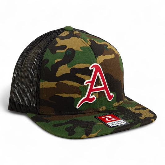 Arkansas Razorbacks Baseball Script A 3D Wool Blend Flat Bill Hat- Army Camo/ Black
