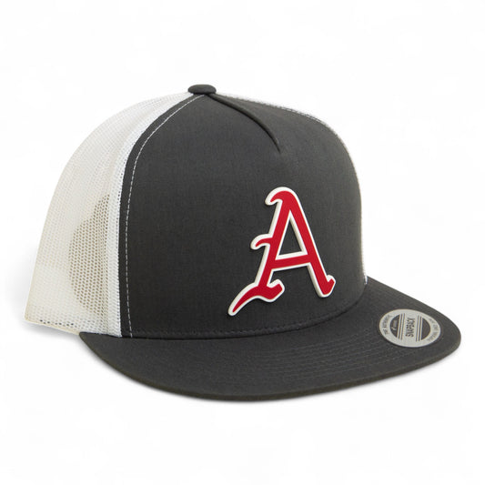 Arkansas Razorbacks Baseball Script A 3D YP Snapback Flat Bill Trucker Hat- Charcoal/ White