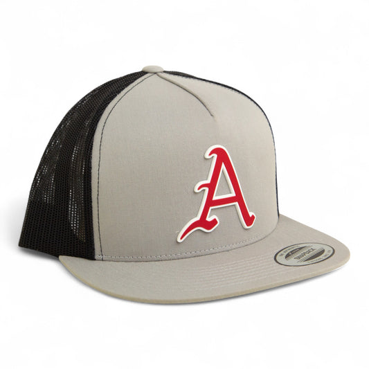 Arkansas Razorbacks Baseball Script A 3D YP Snapback Flat Bill Trucker Hat- Silver/ Black