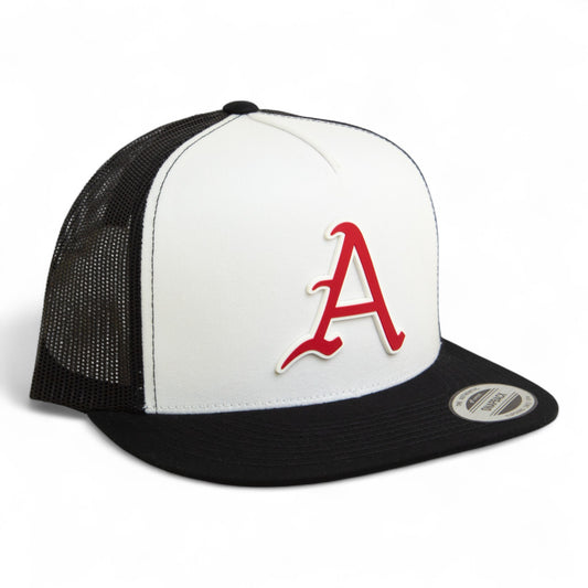 Arkansas Razorbacks Baseball Script A 3D YP Snapback Flat Bill Trucker Hat- White/ Black