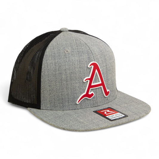 Arkansas Razorbacks Baseball Script A 3D Wool Blend Flat Bill Hat- Heather Grey/ Black