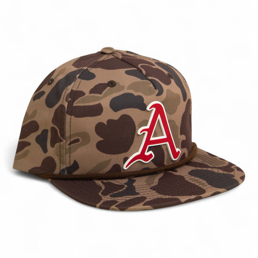 Arkansas Razorbacks Baseball Script A 3D Umpqua Rope Hat- Bark Duck Camo/ Brown