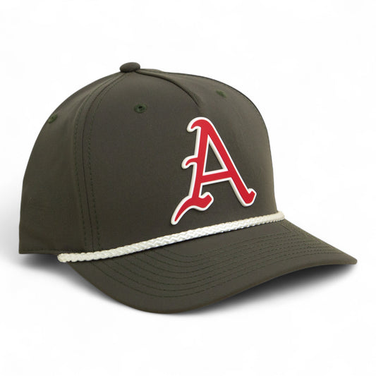 Arkansas Razorbacks Baseball Script A 3D Five Panel Classic Rope Hat- Dark Olive Green/ White