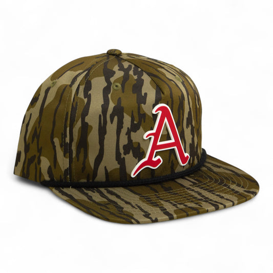 Arkansas Razorbacks Baseball Script A 3D Umpqua Rope Hat- Mossy Oak Bottomland/ Black