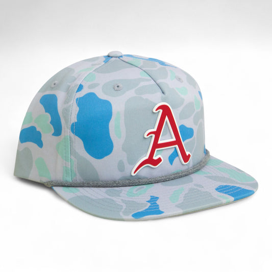 Arkansas Razorbacks Baseball Script A 3D Umpqua Rope Hat- Saltwater Duck Camo/ Charcoal