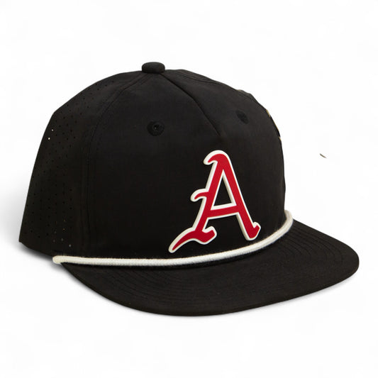 Arkansas Razorbacks Baseball Script A 3D Perforated Rope Hat- Black/ White