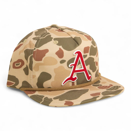 Arkansas Razorbacks Baseball Script A 3D Umpqua Rope Hat- Harvest Duck Camo/ Light Brown