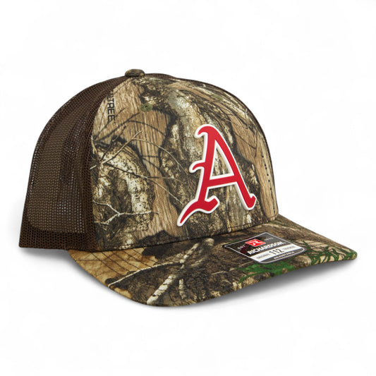 Arkansas Razorbacks Baseball Script A 3D Snapback Trucker Hat- Realtree Edge/ Brown