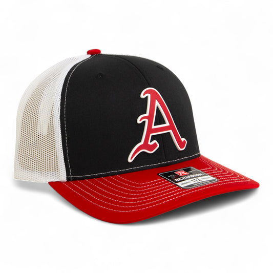 Arkansas Razorbacks Baseball Script A 3D Snapback Trucker Hat- Black/ White/ Red