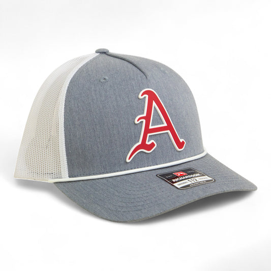 Arkansas Razorbacks Baseball Script A 3D Snapback Trucker Rope Hat- Heather Grey/ White