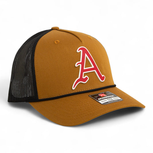 Arkansas Razorbacks Baseball Script A 3D Snapback Trucker Rope Hat- Caramel/ Black