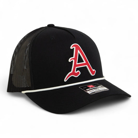 Arkansas Razorbacks Baseball Script A 3D Snapback Trucker Rope Hat- Black/ White
