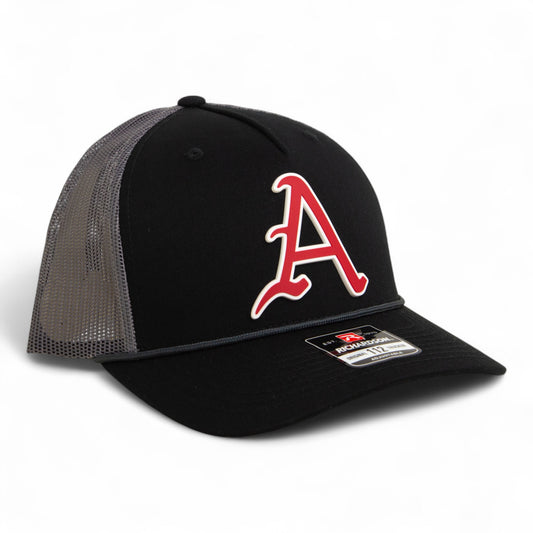Arkansas Razorbacks Baseball Script A 3D Snapback Trucker Rope Hat- Black/ Charcoal