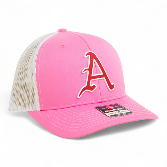 Arkansas Razorbacks Baseball Script A 3D Snapback Trucker Hat- Pink/ White