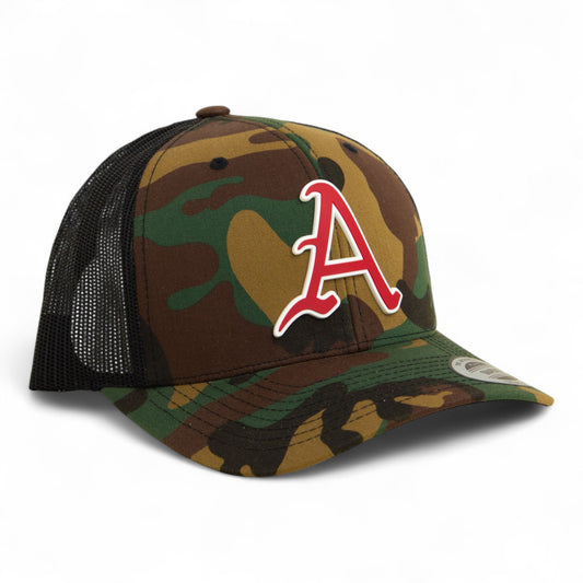 Arkansas Razorbacks Baseball Script A 3D YP Snapback Trucker Hat- Army Camo/ Black