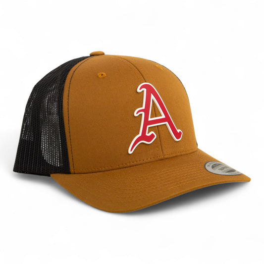 Arkansas Razorbacks Baseball Script A 3D YP Snapback Trucker Hat- Caramel/ Black