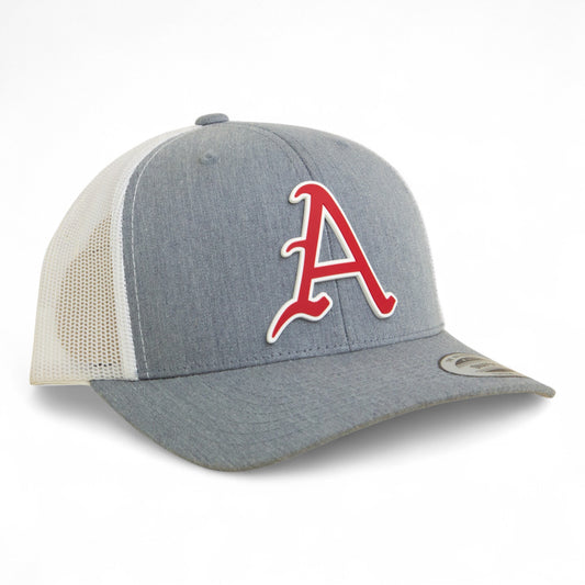 Arkansas Razorbacks Baseball Script A 3D YP Snapback Trucker Hat- Heather Grey/ White
