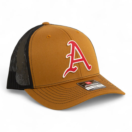 Arkansas Razorbacks Baseball Script A 3D Snapback Trucker Hat- Caramel/ Black