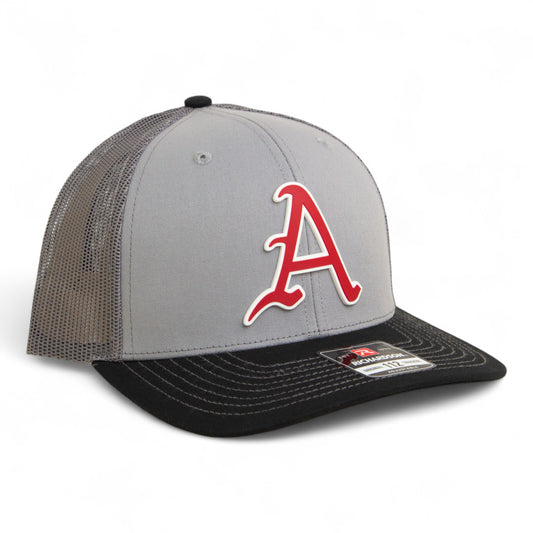 Arkansas Razorbacks Baseball Script A 3D Snapback Trucker Hat- Grey/ Charcoal/ Black