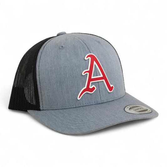 Arkansas Razorbacks Baseball Script A 3D YP Snapback Trucker Hat- Heather Grey/ Black