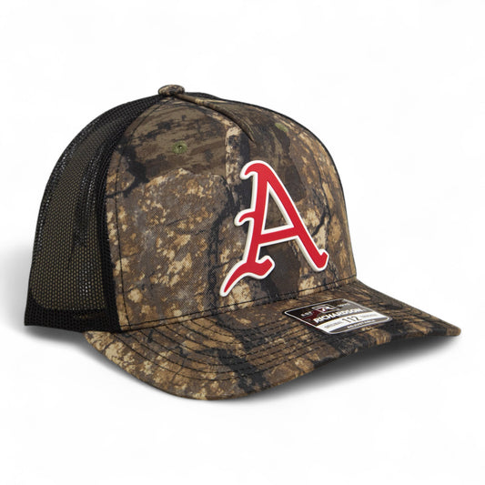 Arkansas Razorbacks Baseball Script A 3D Snapback Trucker Hat- Realtree Timber/ Black