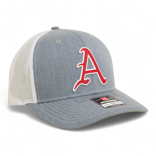 Arkansas Razorbacks Baseball Script A 3D Snapback Trucker Hat- Heather Grey/ White
