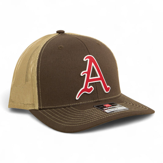 Arkansas Razorbacks Baseball Script A 3D Snapback Trucker Hat- Brown/ Tan