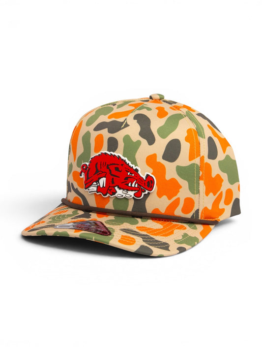 Arkansas Razorbacks Slobbering Hog 3D Duck Camo Rope Hat- Blaze Camo