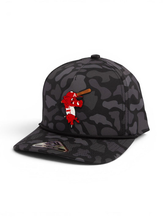 Arkansas Razorbacks Baseball Ribby at Bat 3D Duck Camo Rope Hat- Blackout