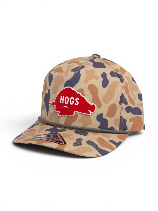 Arkansas Razorbacks Retro HOGS Red 3D Duck Camo Rope Hat- Canyon