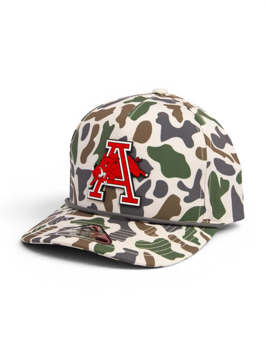 Arkansas Razorbacks Jumping Hog 3D Duck Camo Rope Hat- Timberline