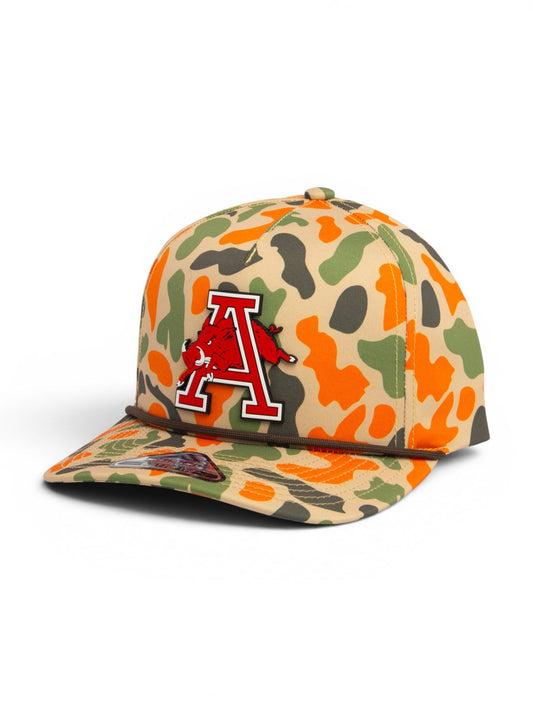 Arkansas Razorbacks Jumping Hog 3D Duck Camo Rope Hat- Blaze Camo
